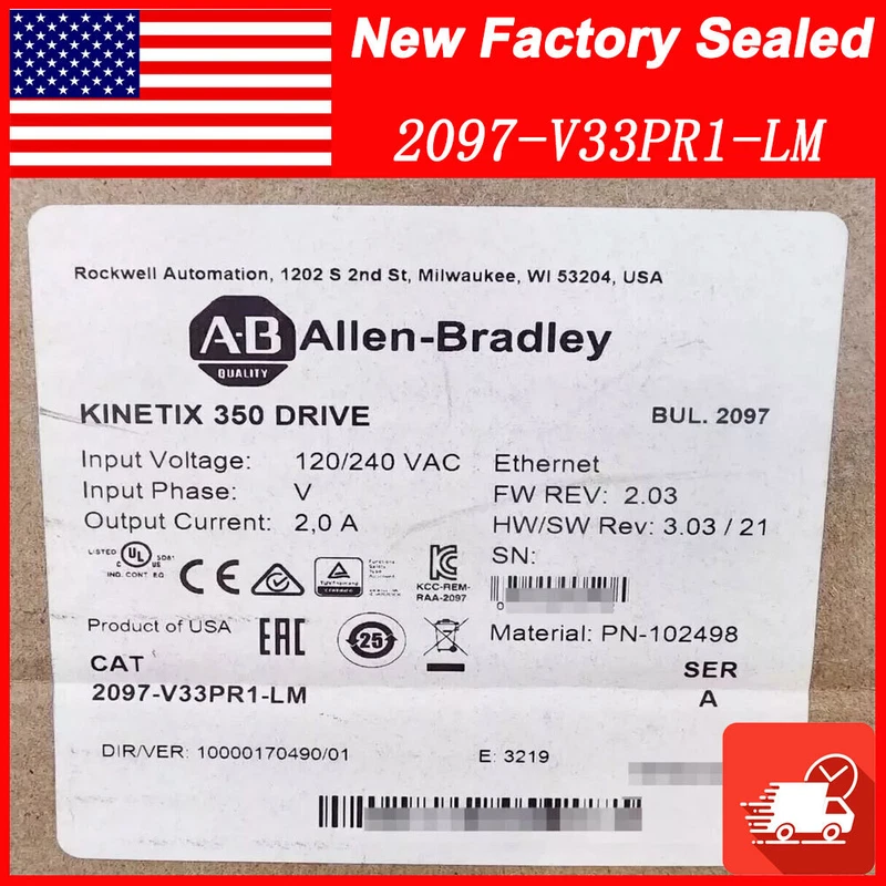 AB 2097-V33PR1-LM Kinetix 350 Servo Drive AB 2097 V33PR1 LM NEW Factory Sealed 1 AB 2097-V33PR1-LM Kinetix 350 Servo Drive AB 2097 V33PR1 LM NEW Factory Sealed