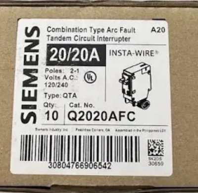 Siemens Q2020AFC Combination Arc Fault Tandem Circuit Breaker 10 pack!!!! New