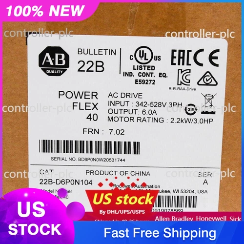 New AB 22B-D6P0N104 Powerflex 40 AC Drive 3.0Hp 2.2kW 22BD6P0N104 US Free Tax 1 New AB 22B-D6P0N104 Powerflex 40 AC Drive 3.0Hp 2.2kW 22BD6P0N104 US Free Tax