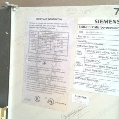 SIEMENS A1-116-210-504 SIMOREG MICROPROCESSOR DC DRIVE 6RA2418-2FS22 #345194