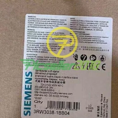 3RW3038-1BB04 NEW SIEMENS 3RW30381BB04 SIRIUS Soft Starter S2 72 A 37 kW/400 V