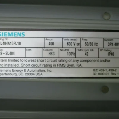 Siemens SL404A10PL10, (1) 10 FT, 400A, 600V, 3PH4W, Aluminum, Busway -NEW-B