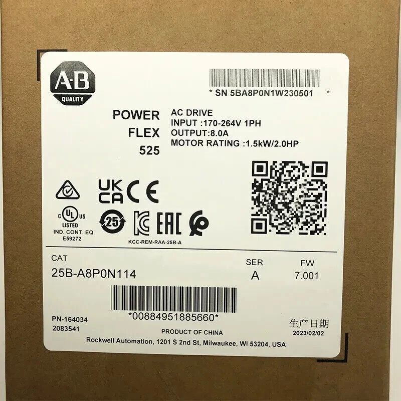 Brand New AB 25B-A8P0N114 PowerFlex 525 1.5kW 2Hp AC Variable Frequency Drives 1 Brand New AB 25B-A8P0N114 PowerFlex 525 1.5kW 2Hp AC Variable Frequency Drives