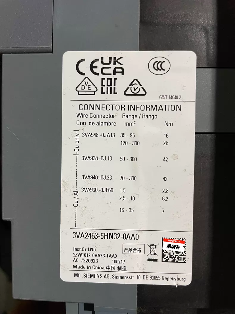 SIEMENS Circuit Breaker 3VA2463-5HN32-0AA0 for Safety