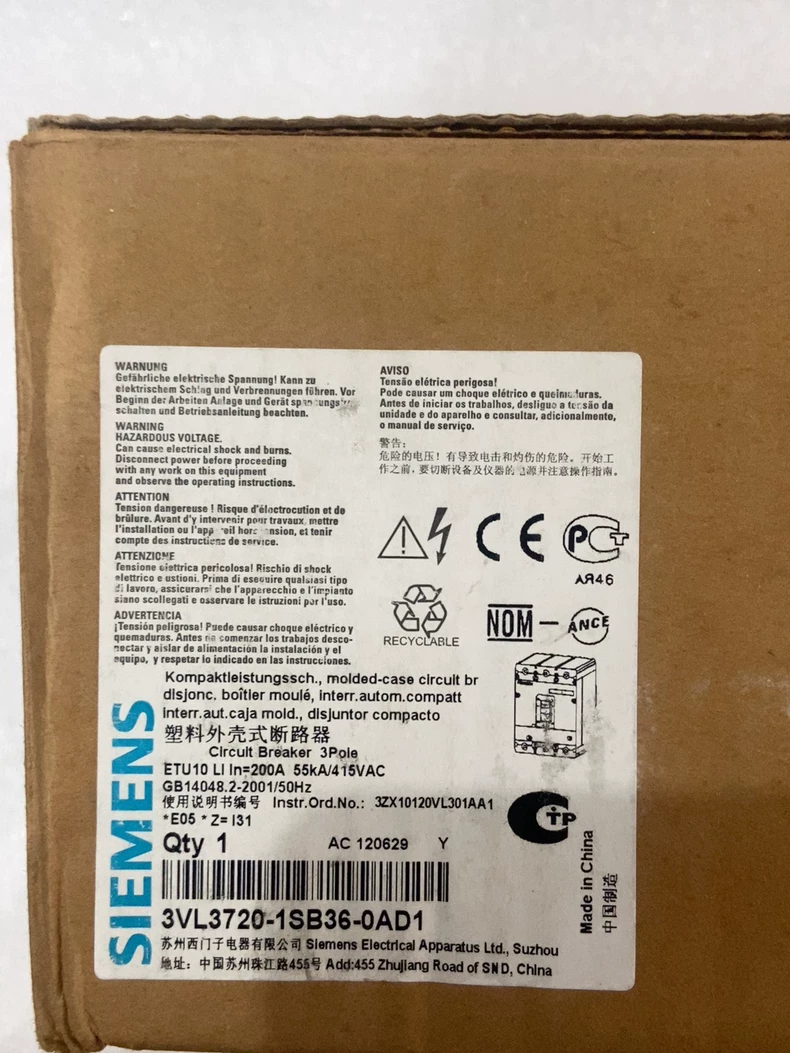 3VL3720-1SB36-0AD1 SIEMENS Breaker: High-Performance Switching