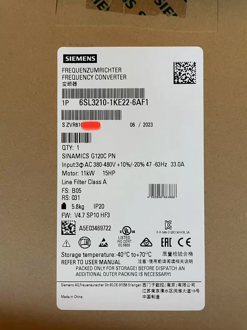 SIEMENS 6SL3210-1KE22-6AF1 Rated Power Inverter Drive 1 6SL3210-1KE22-6AF1