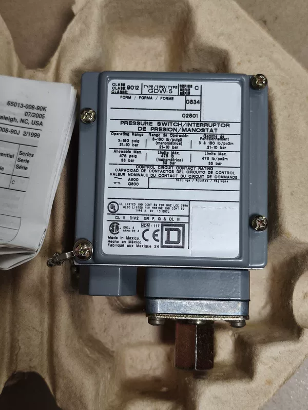 9012GDW-5 Pressure Switch by SQUARE-D for Accurate Pressure Control
