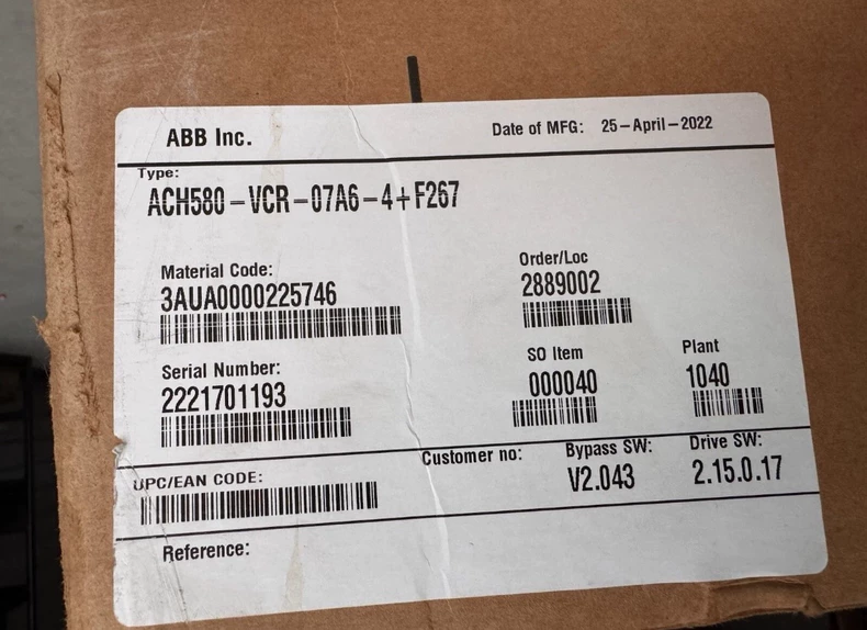 Variable Frequency Drive ABB ACH580-VCR-07A6-4+F267