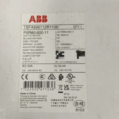 PSR60-600-11 ABB Soft Starter - Reliable Industrial Starter