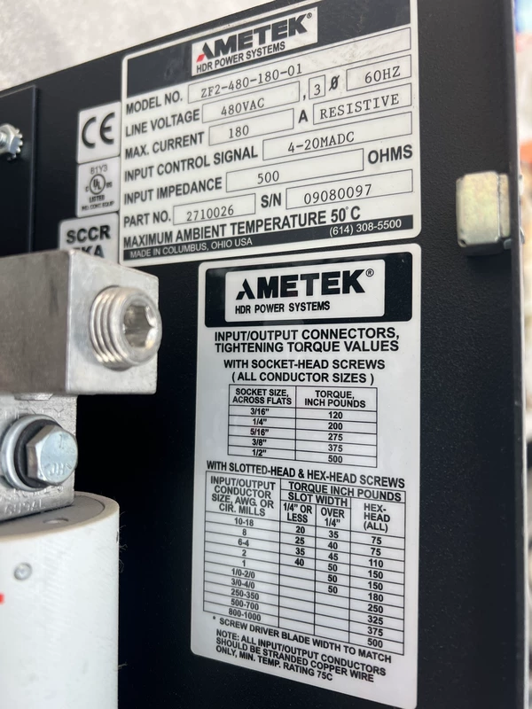 Heating Furnace AMETEK ZF2-480-180-01 Power Controller - Image 2