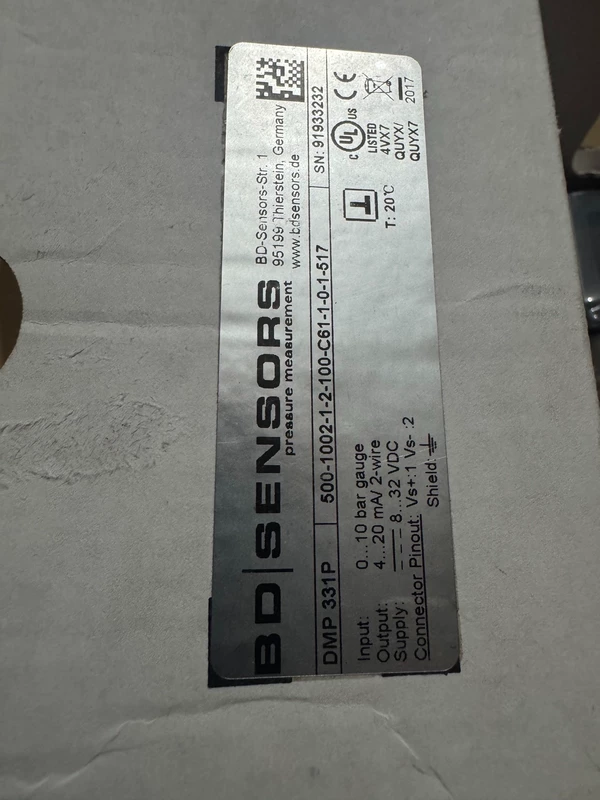 BD SENSORS DMP331P 500-1002-1-2-100-C61-1-0-1-517 Pressure Sensor - Image 2