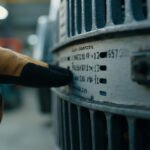 Technician reading an IEC three-phase induction motor nameplate
