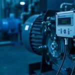 Vibration sensor mounted on industrial motor housing