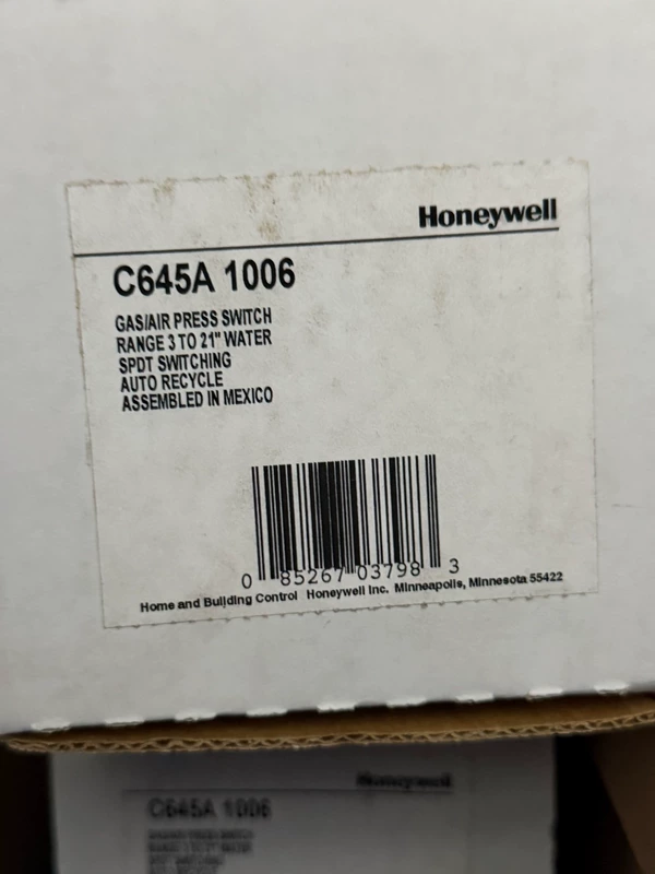 Honeywell C645A 1006 Air Pressure Switch Control System